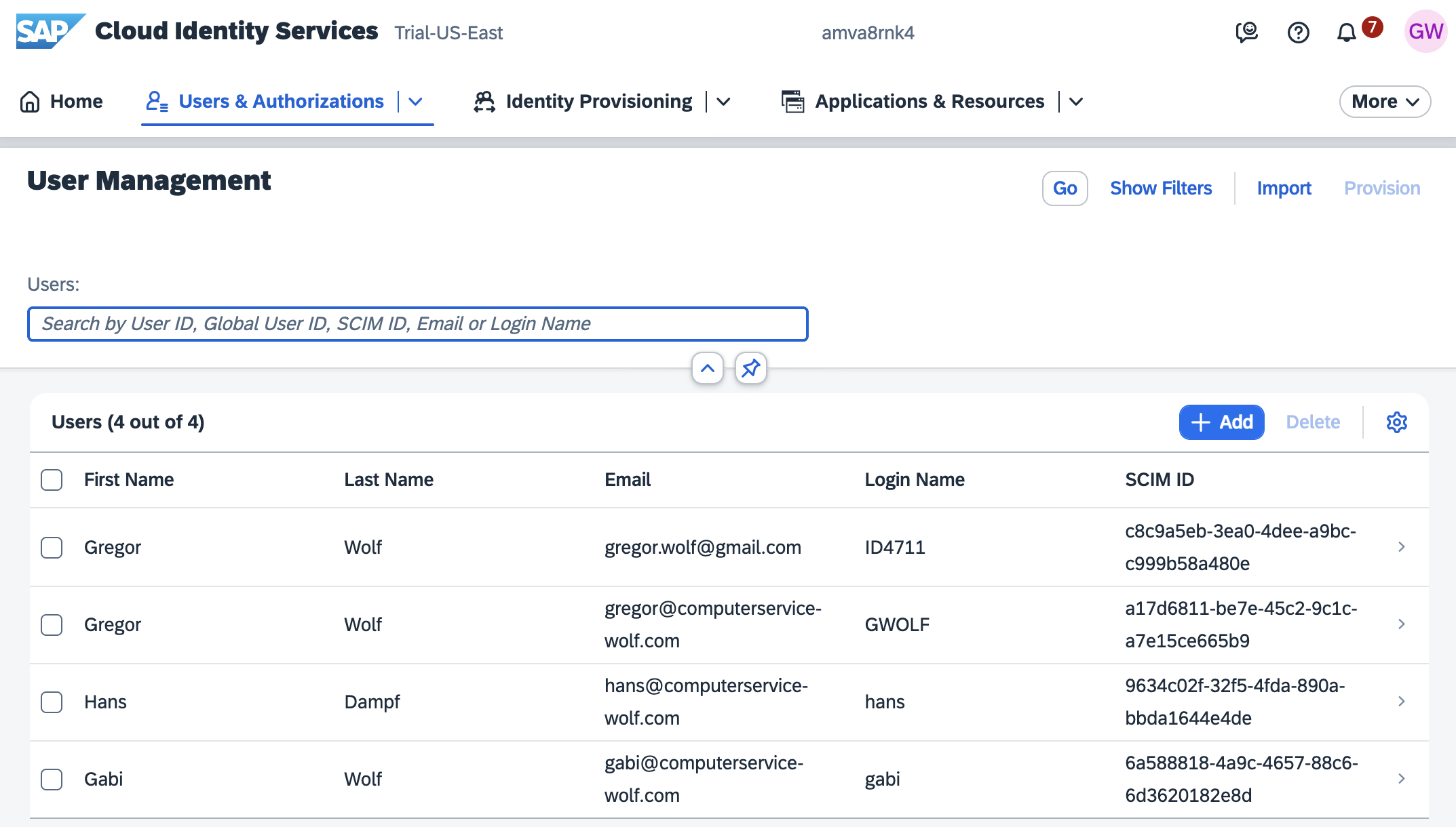 Resultat des Provisioning