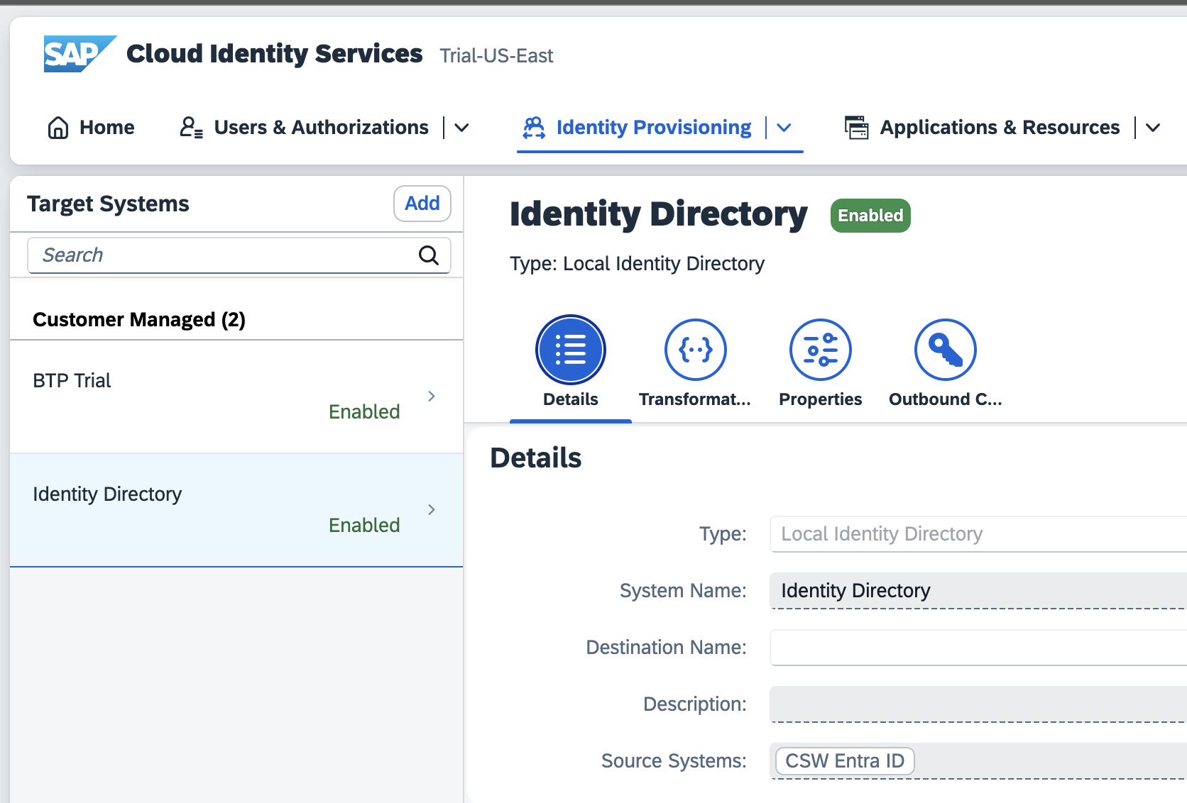 Local Identity Directory als Zielsystem